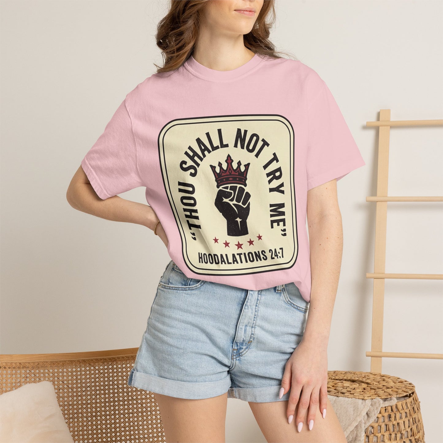 Thou Shall Not Try Me T-Shirt — 'Hoodalations 24:7' Vintage Fist Graphic