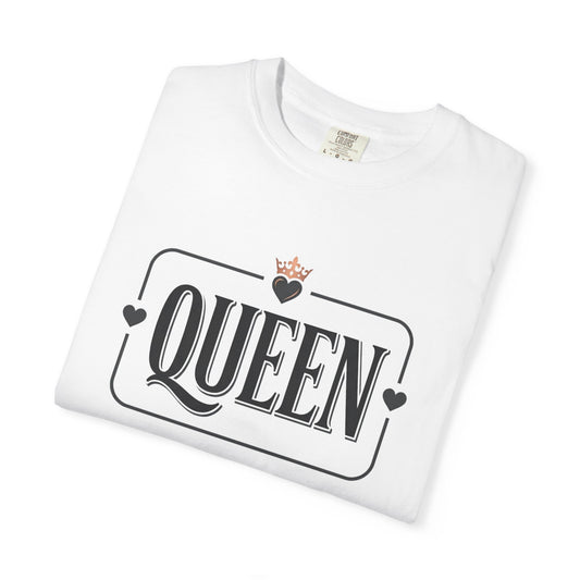 Queen Graphic T-Shirt — Vintage Crown Typography Tee for Women & Couples