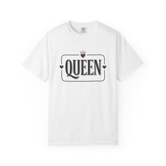 Queen Graphic T-Shirt — Vintage Crown Typography Tee for Women & Couples