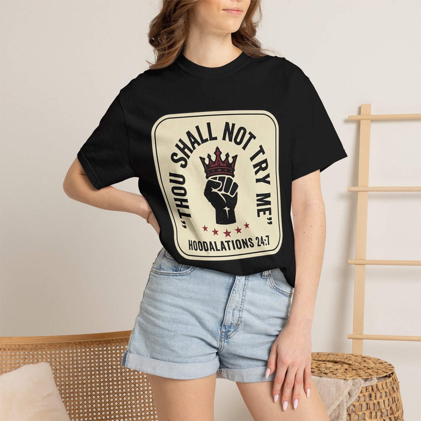 Thou Shall Not Try Me T-Shirt — 'Hoodalations 24:7' Vintage Fist Graphic